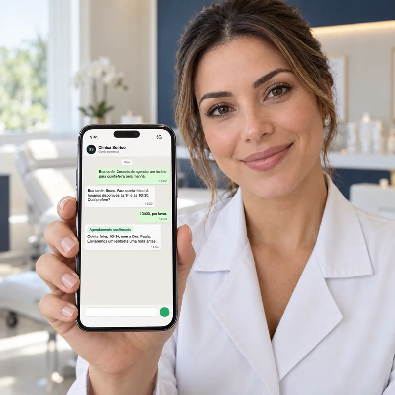 Esteticista confere a agenda no celular
